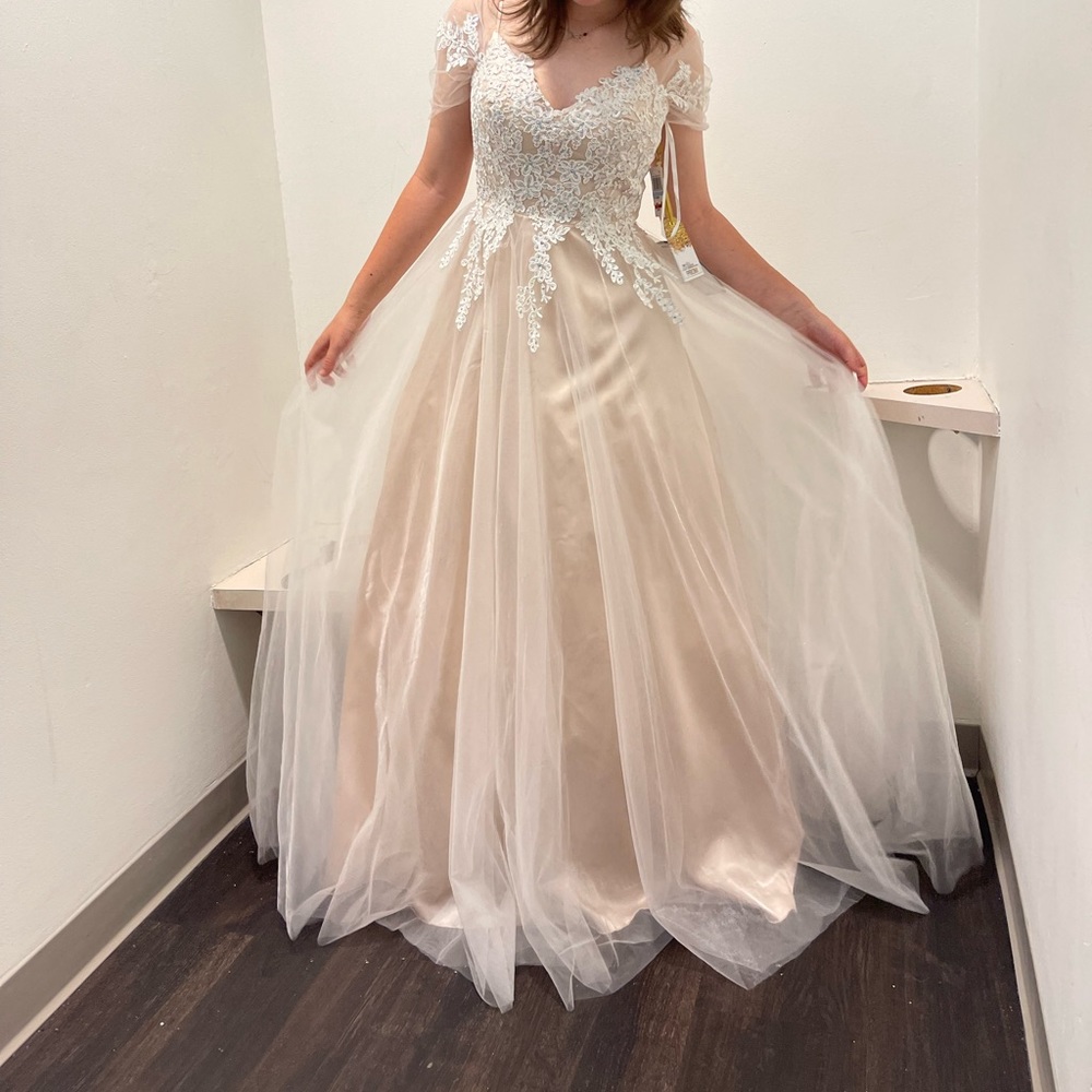 Macy's Champagne Formal/Prom Dress Embroidered